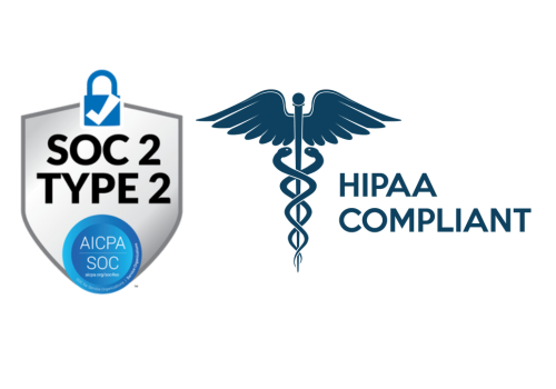 SOC 2 Type II and HIPAA compliance certification badges